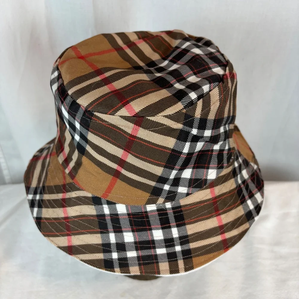 Handmade Kids Tan Plaid Bucket Hat Iconic Check Pattern Designer Style Hat 20